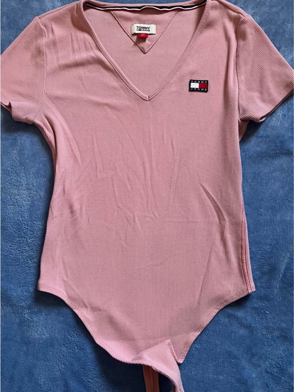 Tommy Hilfiger Dusty Pink V-Neck Ribbed Bodysuit
